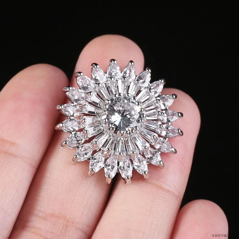 

1Pc 25mm Glitter Zircon Triple Layer Sunflower Shape Decorative Buttons With Metal Loop Shank Hole Sewing Clip Buckle DIY