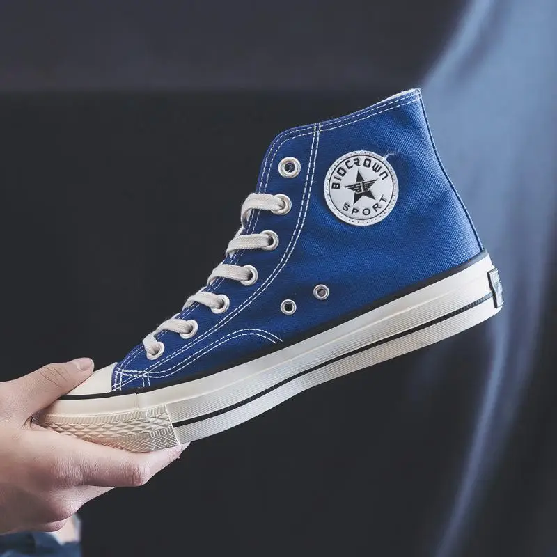 

Man canvas shoes Skateboard shoes Colour All game Classic design Male sneakers High Top Sneakers Indigo Yellow trainer