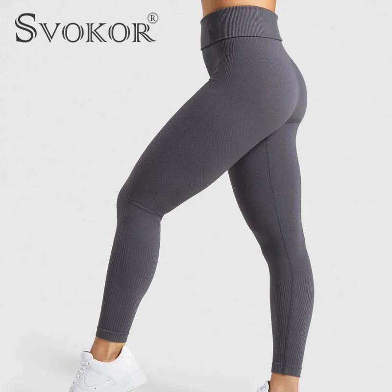 

SVOKOR Seamless Workout Leggings Women Solid High Waist Legging Sexy Push Up Perfect Fit Sport Ankle-Length Pants