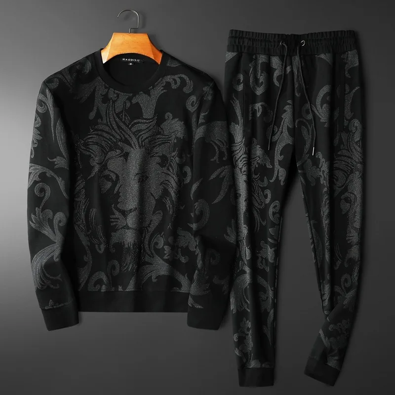 

Новинка сезона осень/зима 2021, модный мужской повседневный спортивный костюм с принтом Стразы и длинными рукавами