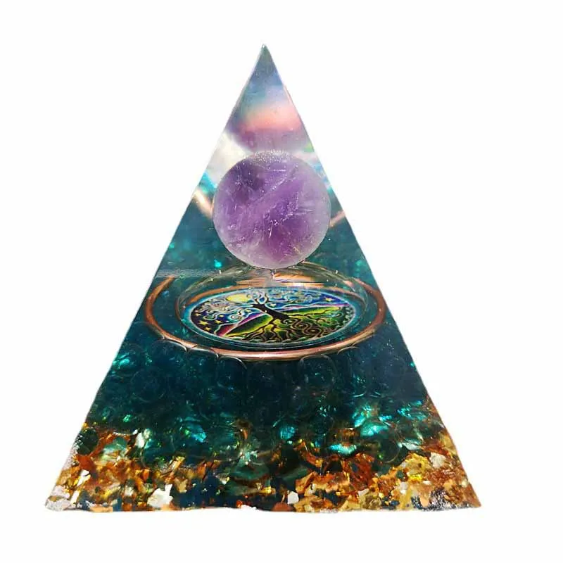 

Orgone Pyramid Natural Amethyst Sphere Prevent Radiation Cosmic Energy Orgonite Energy Pyramid Stone Decoration