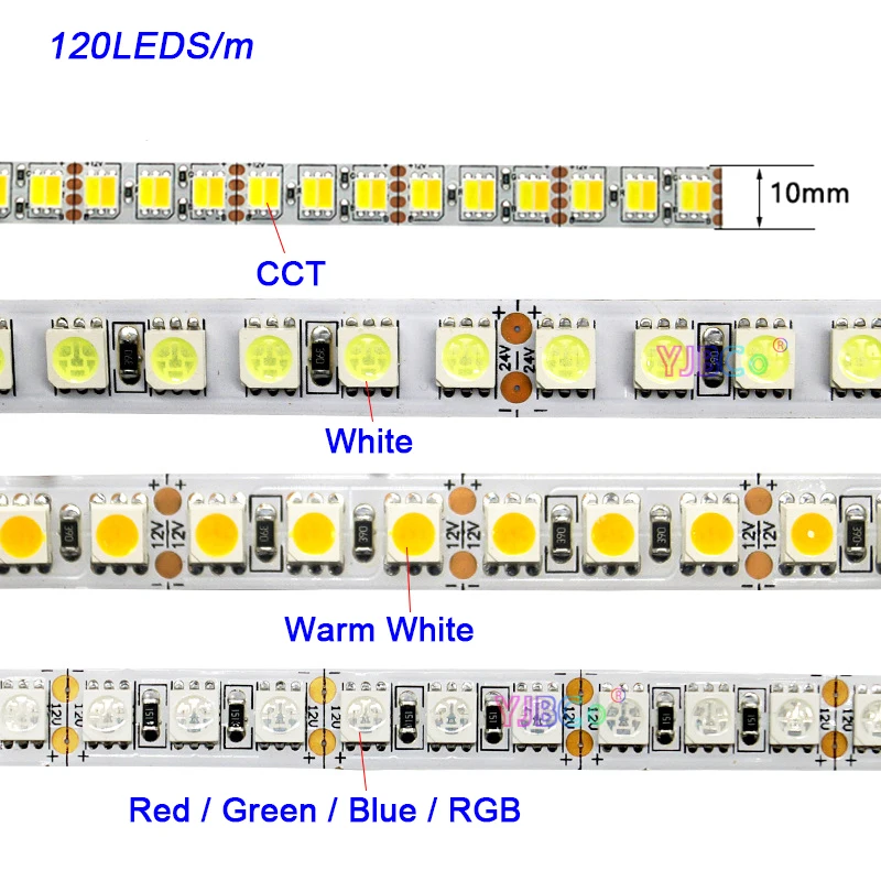 12V 5M 60LEDs/m 120LEDs/m LED Strip White/Warm White/Red/Green/Blue/RGB/CCT Flexible SMD 5050 Lights tape IP20/IP65