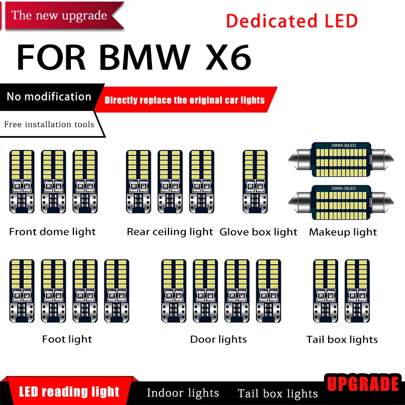 

19 Pcs/set Car White Interior LED W5W Reading Light Bulbs Package 39mm 12V For BMW X6 Car Map Dome License Lamp Light Styling
