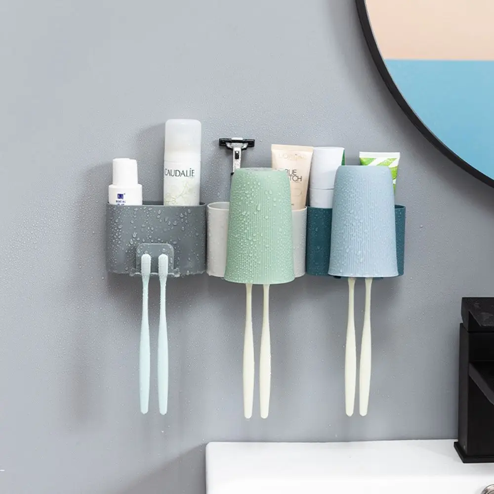 

Hot Creative Wall-Mounted Toothbrush Holder Punch-Free Tooth Cup Rack Household Traceless Storage Box Bathroom Accessories
