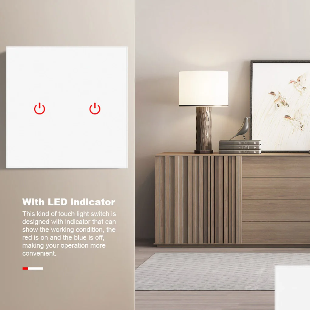 

EU Plug AC100-240V Tempered Black White Crystal Glass Touch Switch Panel Wall Light Sensor Button 1/2/3 Gang Led Indicator