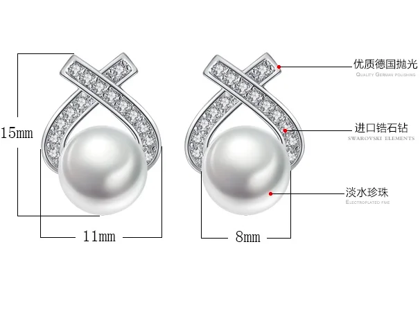 

ModaOne Simple Fashion 925 Sterling Silver Zircon Triangle Simulated Pearl Stud Earrings For Women