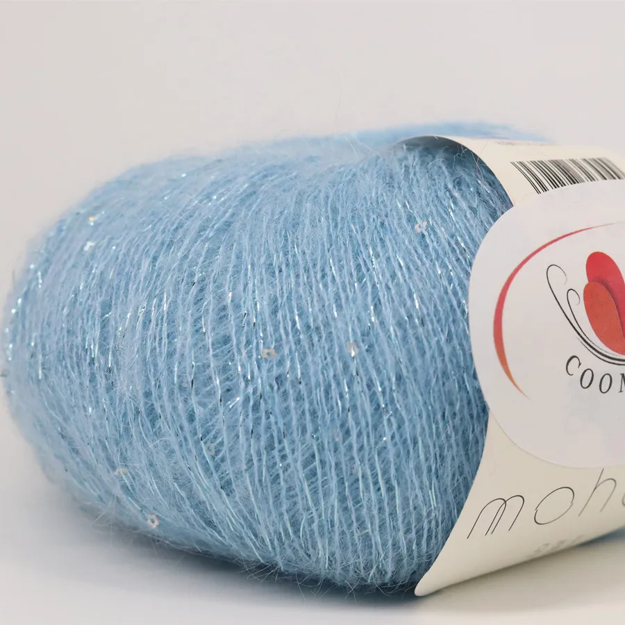 Мохеровая пряжа с блестками 25 г мягкая Золотая Серебряная нить блестящая тонкая