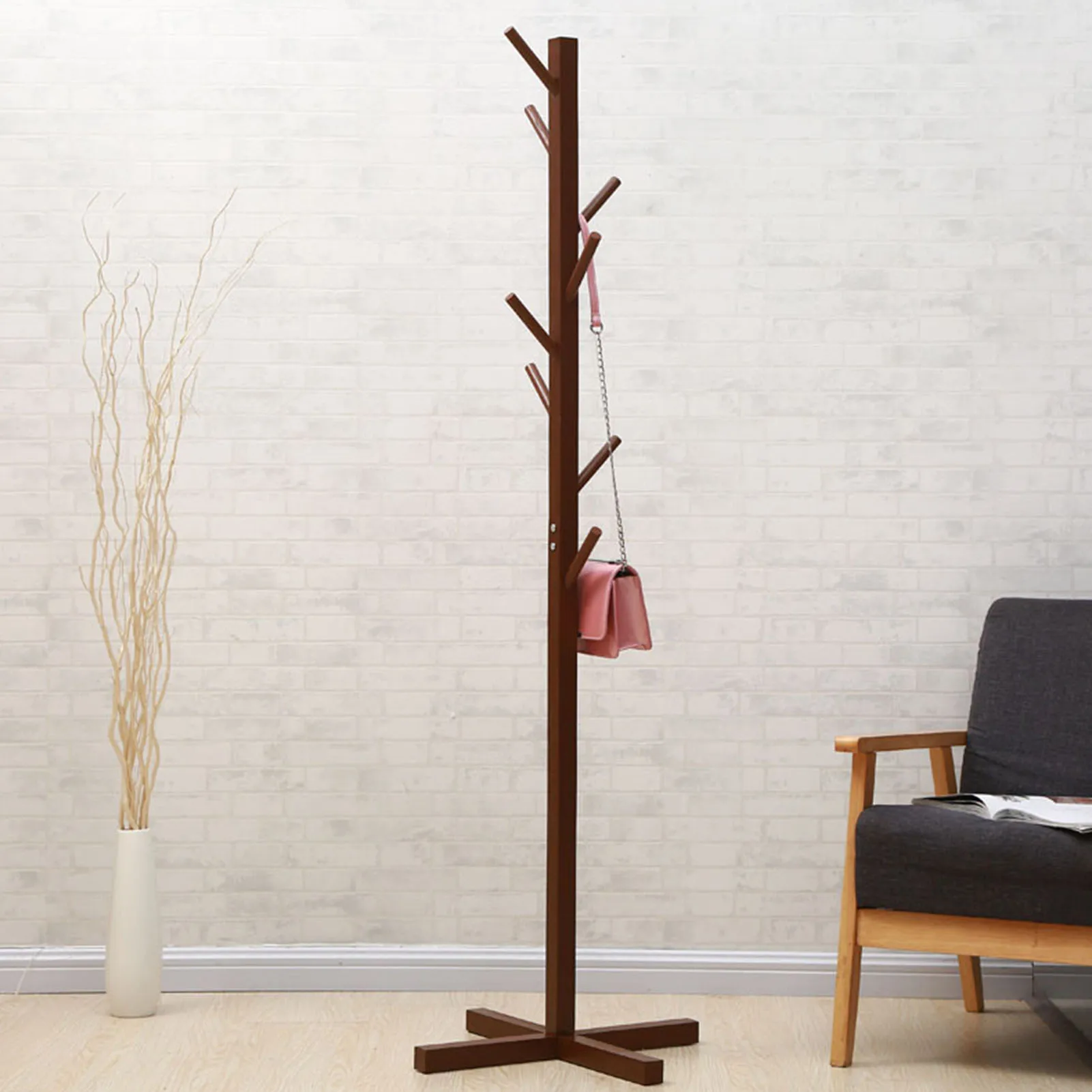 

Solid Wood Coat Rack Simple Modern Hanger Floor Simple Clothes Rack Bedroom Organizer Living Room Storage Rack