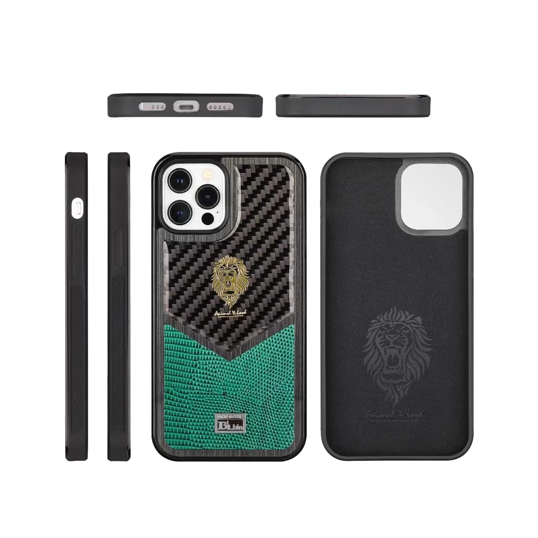 

Lizard Pattern Carbon Fiber Cases For IPhone 13 11 12 Pro XS Max XR Anti-fall Shockproof Luxury Phone Protective Cover