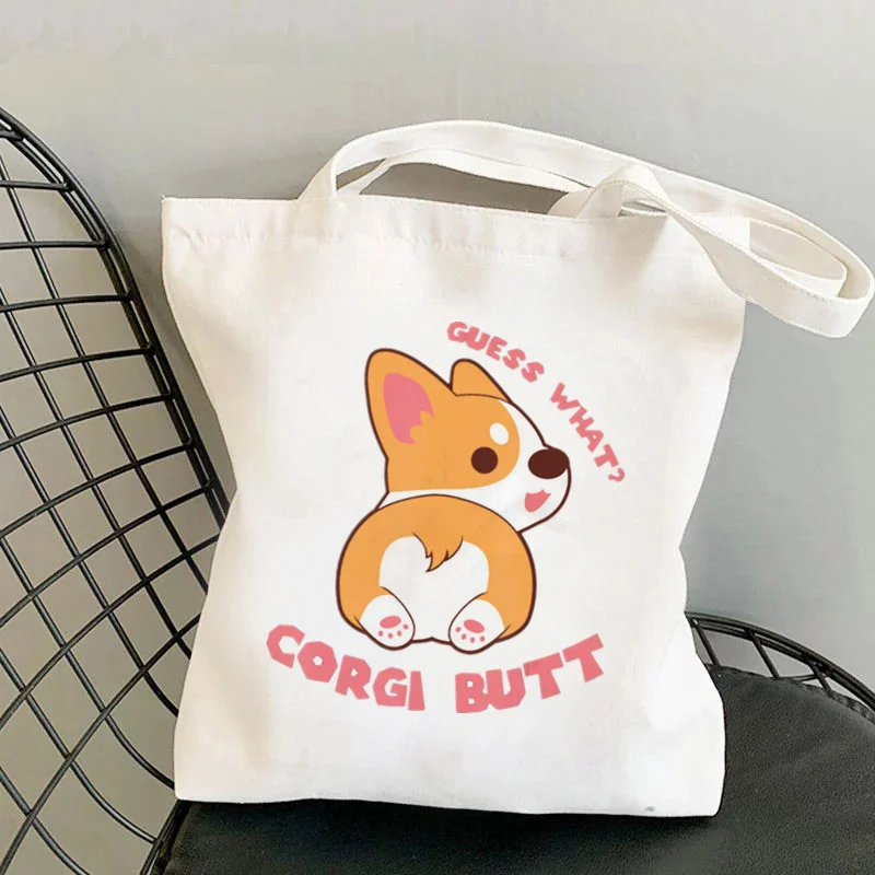 Shopper Guess What Corgi Butt Kawaii Bag Harajuku women Shopping Bag Canvas Shopper Bag girl handbag Tote Bag Shoulder Lady Bag
