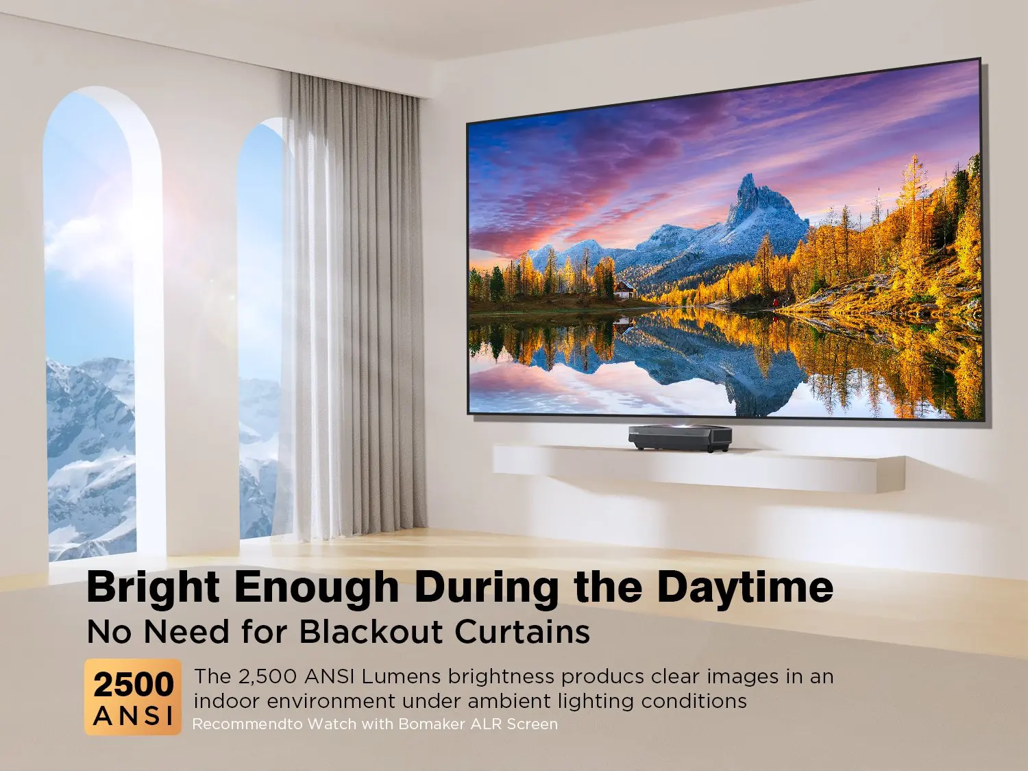 BOMAKER Tri-Color Laser Projector 4K 2500 ANSI Lumens Ultra Short Throw with HDR10 MEMC 3+32GB Home Theater TV |