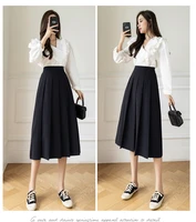 woman pleated a line mid length skirt office ladies pure color elegant and chic retro korean fashion female casual skirt
