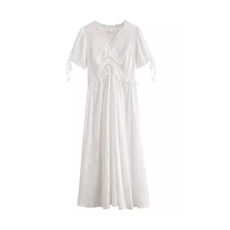 

Pouco branco chiffon vestido feminino novo estilo primeiro amor menina suave a linha de comprimento saia doce decote