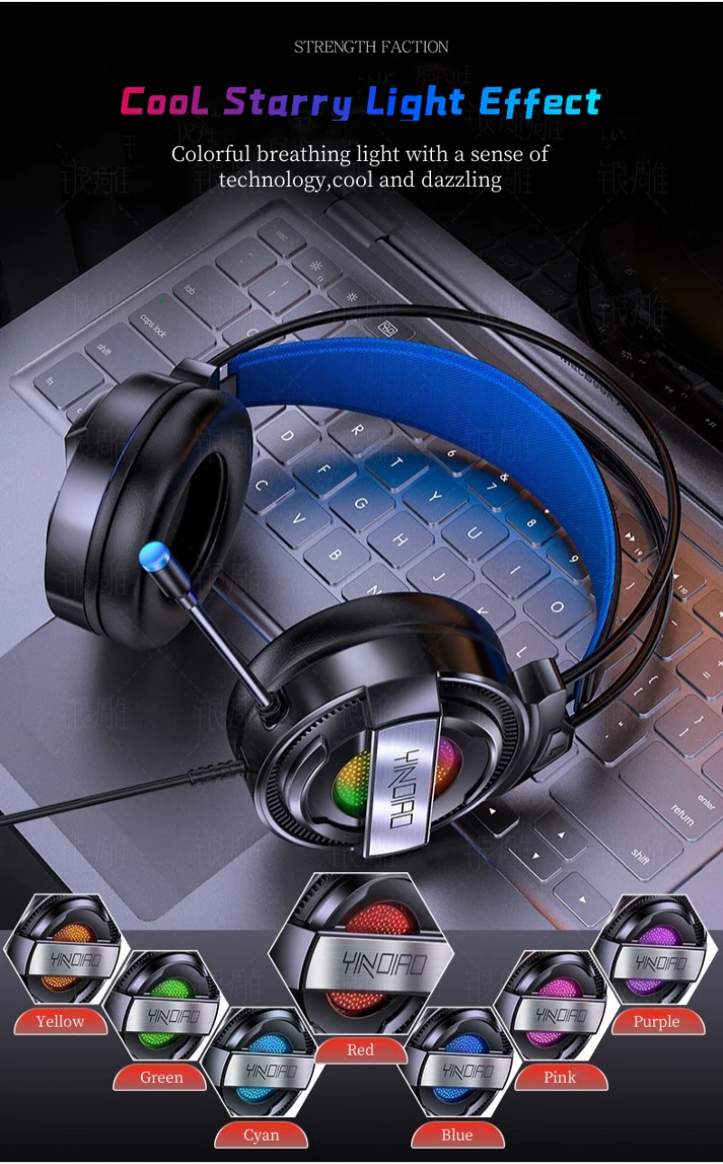 

USB Microphone Colorful Light PC Laptop Game Gaming Headsets Surround Sound Stereo Wired Earphones