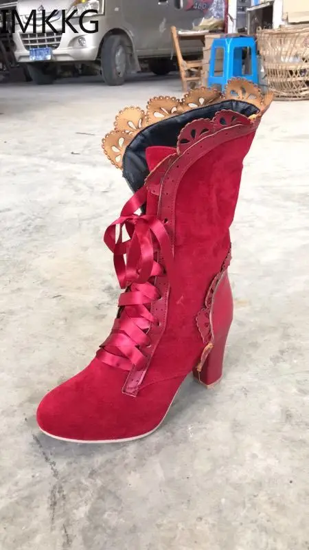 Ботинки женские зимние из ПУ кожи до середины икры на высоком каблуке|Сапоги