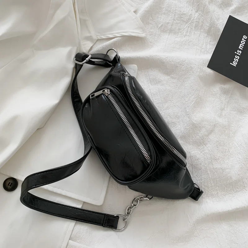 

orange Pu Leather Women's Bag 2021 Solid Wild Waist Bags Female Pouch Chain Fanny Pack Chest Shoulder Slung Bag Women