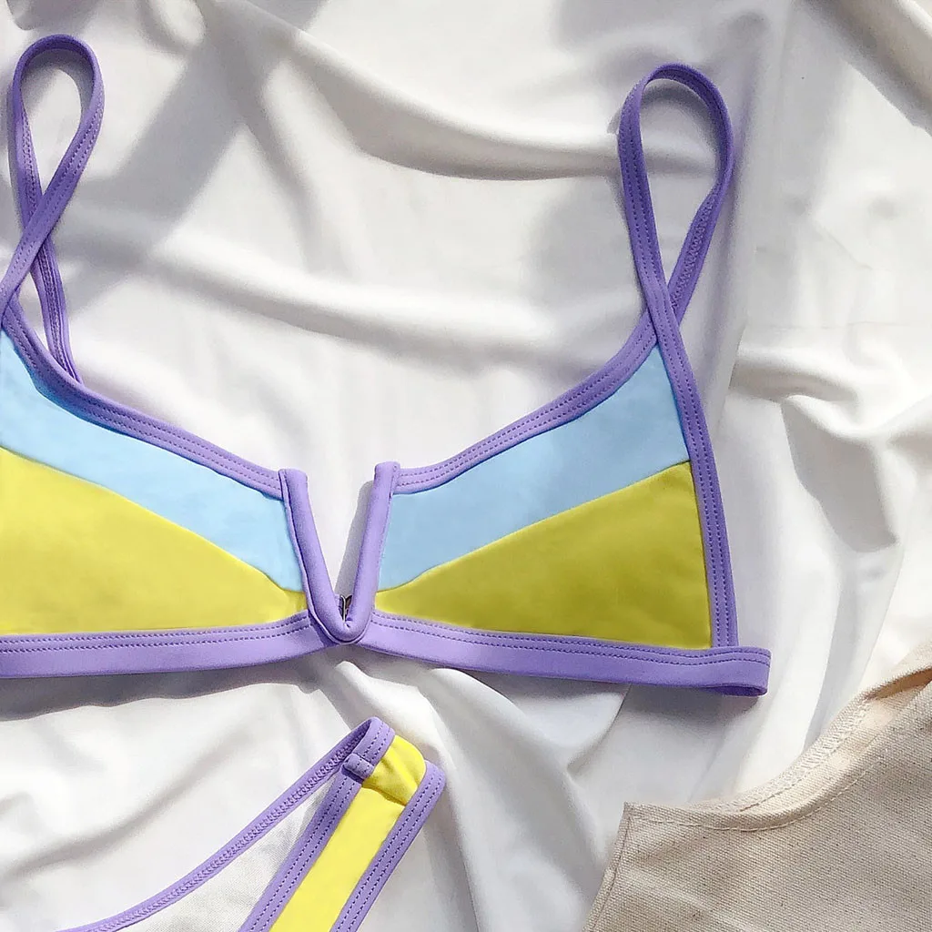 

Ribbed V Shape Bikini 2021 Women Swimwear Swimsuit Female Two-pieces Bikini set High Cut Patchwork Thong Bather Bathing Suit