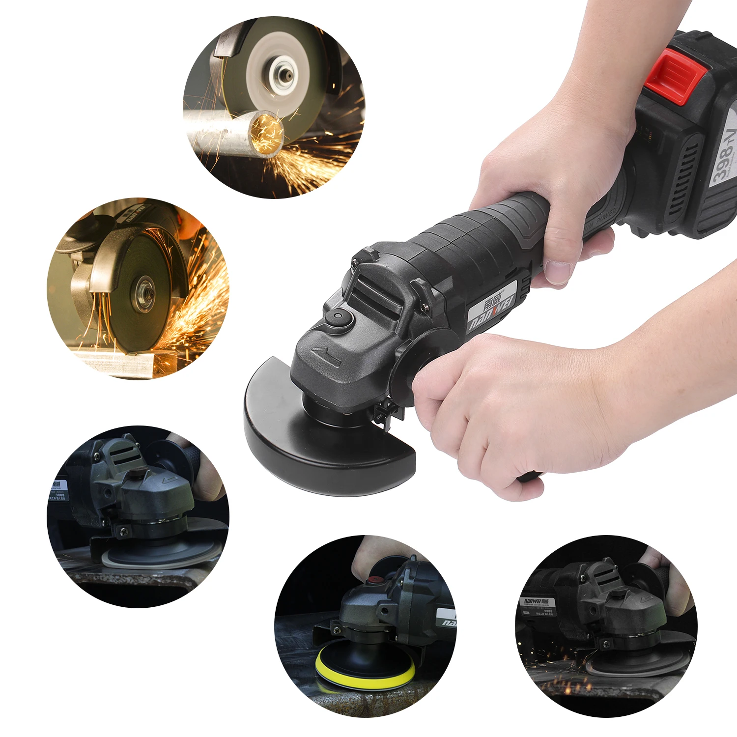 

Electric Cordless Angle Grinder Variable Speed 18V 4000mAh Grinding Machine Cutting Electric Angle Grinder Grinding Power Tool