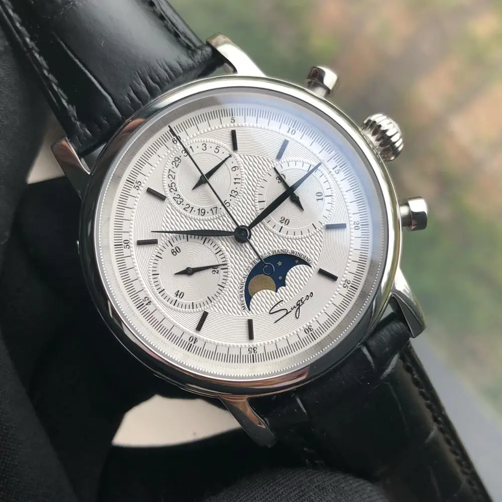 Seagull movement st1908 compliation Moon Phase хронограф дат Лук Корона выставка задняя рука ветер механические часы M199S