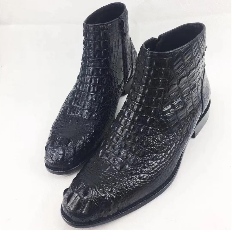 Мужские зимние ботинки ручной работы из натуральной крокодиловой кожи с низким