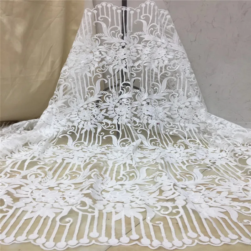 

Madison White Color Africa Sequins Laces Fabrics High Quality French Tulle Mesh Lace Fabric for Sewing Nigeria Sequence Fabric