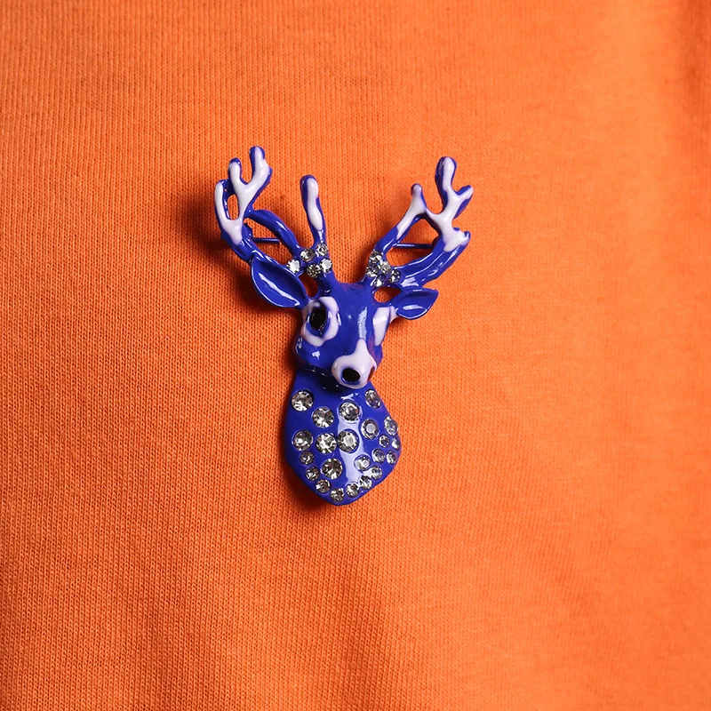 

Unisex Jewelry Christmas Rhinestone Enamel Blue Deer Head Brooch Pin Animal Brooches Accessory Gift