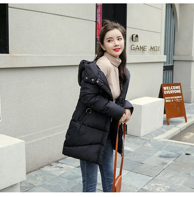 Толстая парка, пальто, Длинная зимняя куртка, женский пуховик из хлопка с капюшоном, горячая Распродажа, женская верхняя одежда, Корейская стеганая однотонная одежда
