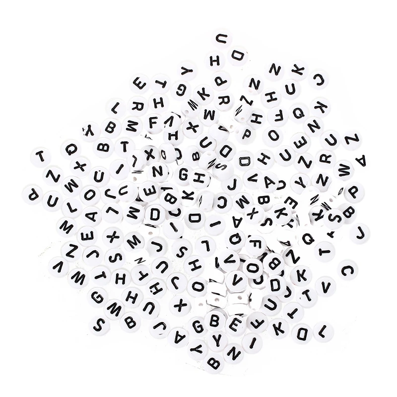 

200 X White Round Alphabet Letter Beads Spacer 7 Mm