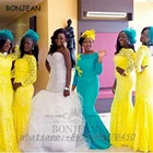 Желтое кружевное платья подружек невесты Русалка с длинным рукавом черного цвета Платье подружки невесты для девочек Южно-Африканская Свадебная вечеринка платье