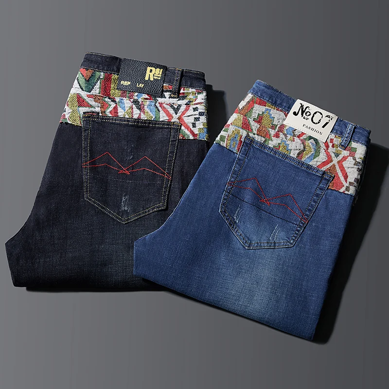 Джинсы мужские большого размера модные повседневные брюки из денима стрейч