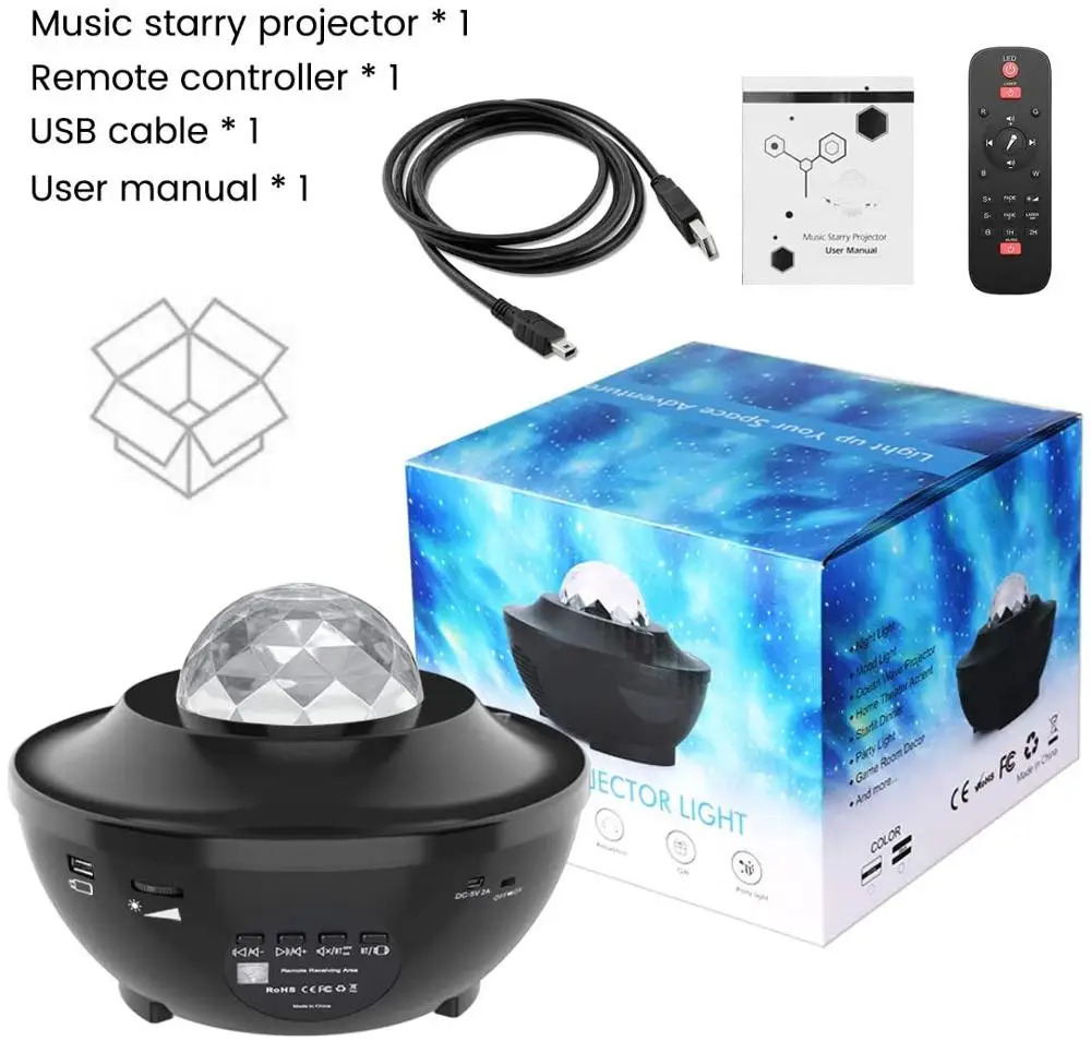 

LED Starry Sky Night Light Bluetooth Music Water Wave Projector with 21 Lighting Modes Remote Control Stage Laser Star Lamp