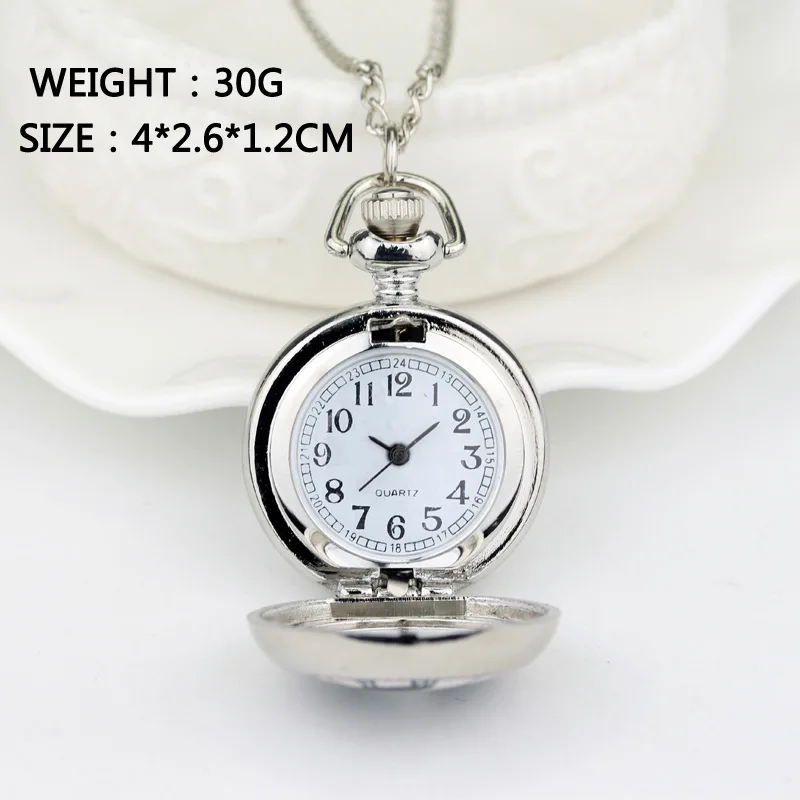(6001) Серебряная Страна Чудес с кроликом Эмаль кварцевые карманные часы ожерелье