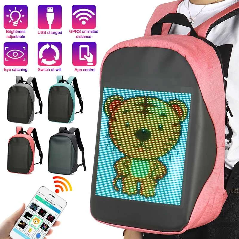 

Рюкзак со светодиодсветильник кой, сумка для прогулок и рекламных объявлений «сделай сам» с умным WIFI управлением через приложение