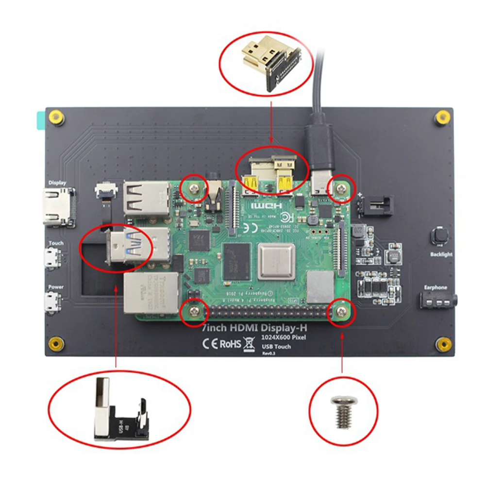 

7inch Portable 1024x600 With Bracket Drive Free HD LCD Display Touchscreen Monitor USB For Raspberry Pi 3B Plus 4B