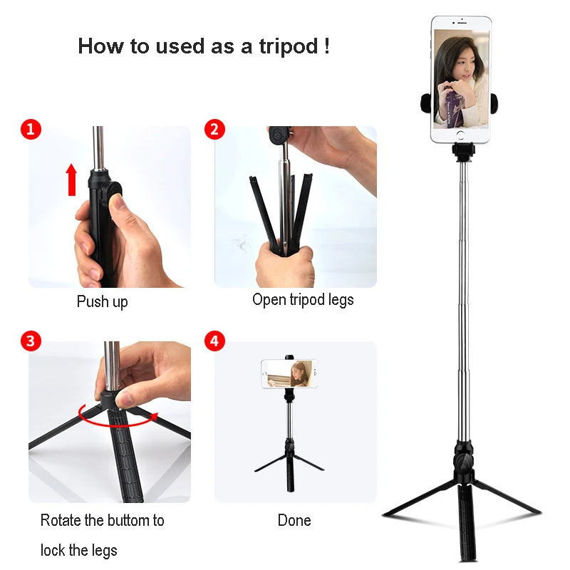 Portable Max 76cm Telescopic Wireless Bluetooth Selfie Stick 2in1 Tripod Pole Remote Shutter for Tik Tok Live Mi Huawei IPhone images - 6
