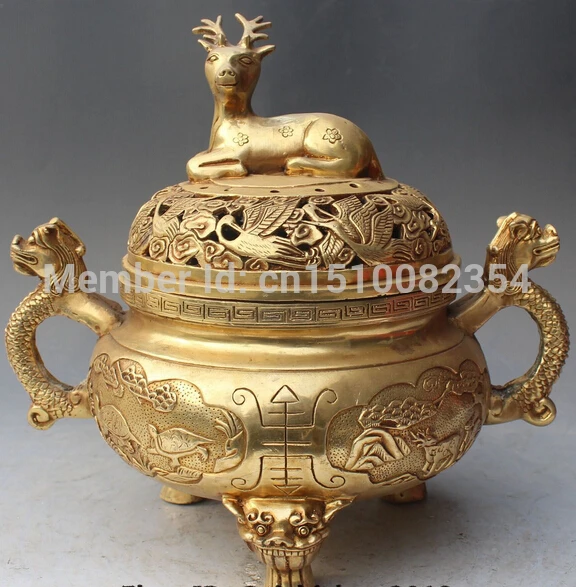 11 &quotКитайский фэншуйская бронза Дракон Лев журавль и олень Курильница Статуэтка