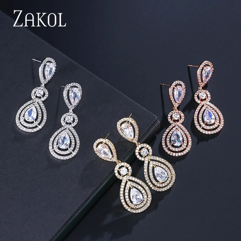 ZAKOL Роскошные капли воды груша кубический циркон микро проложить большие серьги
