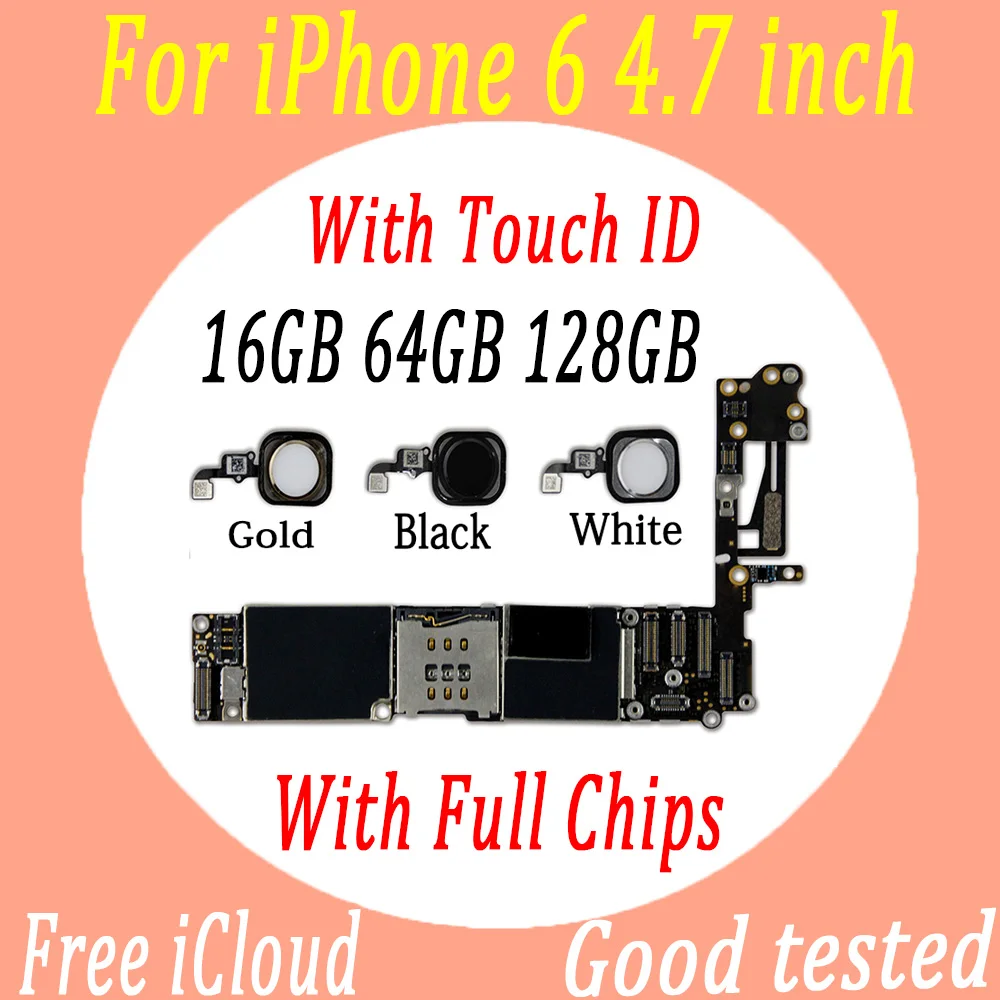 Оригинальная разблокированная материнская плата для iPhone 6 6g материнская плата с/без touch ID логическая плата с полными чипами, Бесплатный iCloud