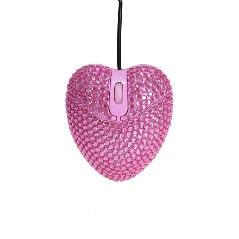 

Wired Diamond Design Mini Mouse Heart Design Cute Pink 3D Computer Mice 1000 DPI USB Optical Laptop Mause For Girl Woman Gift PC