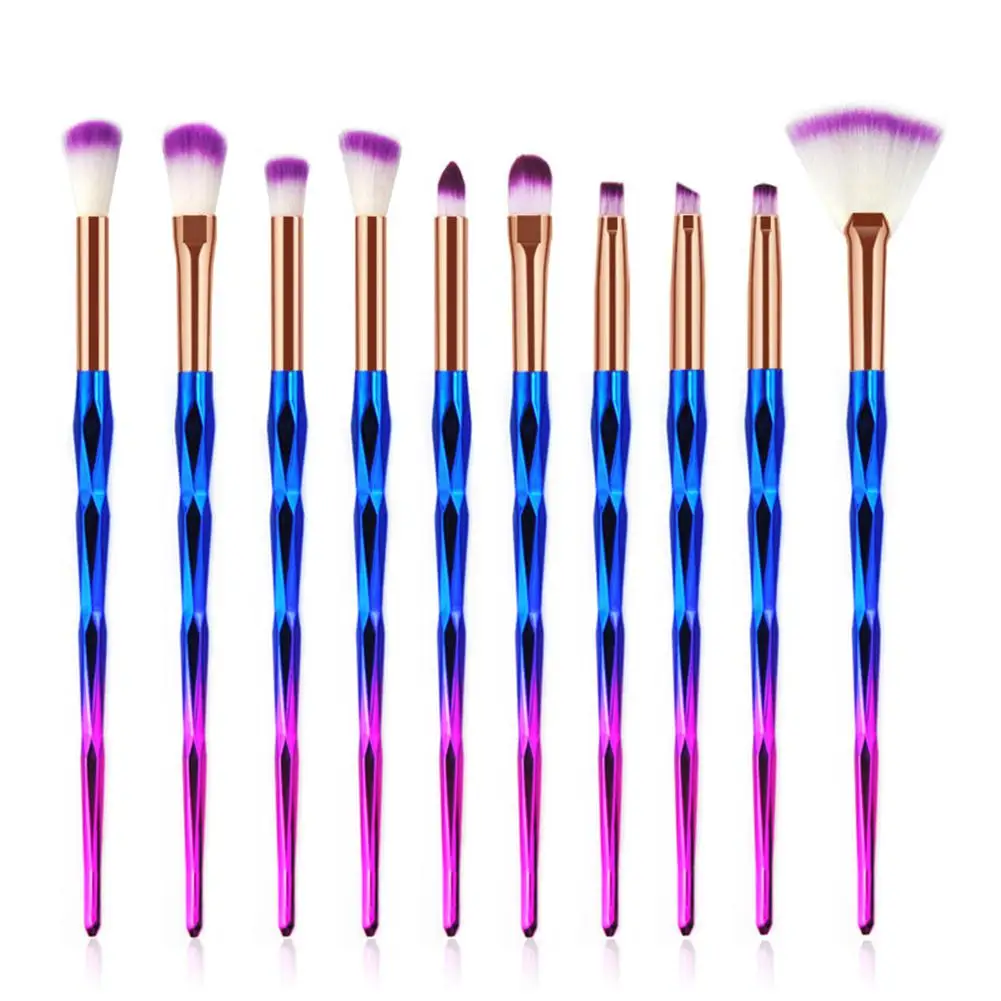blue purple Yiwa 10 шт. кисти для макияжа основа для макияжа Косметические Тени для бровей Кисточки для макияжа - Handle Color: blue purple