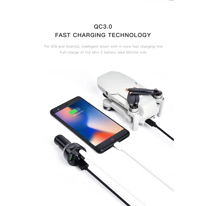 

Drone 3 in 1 Multifunction Car Charger Batteries Remote Control Drone Charging Hub for DJI Mini 2 Drone Accessories