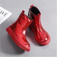 2022 winter women snow boots plush warm platform cotton shoes ladies leather waterproof fur round head flats booties female red