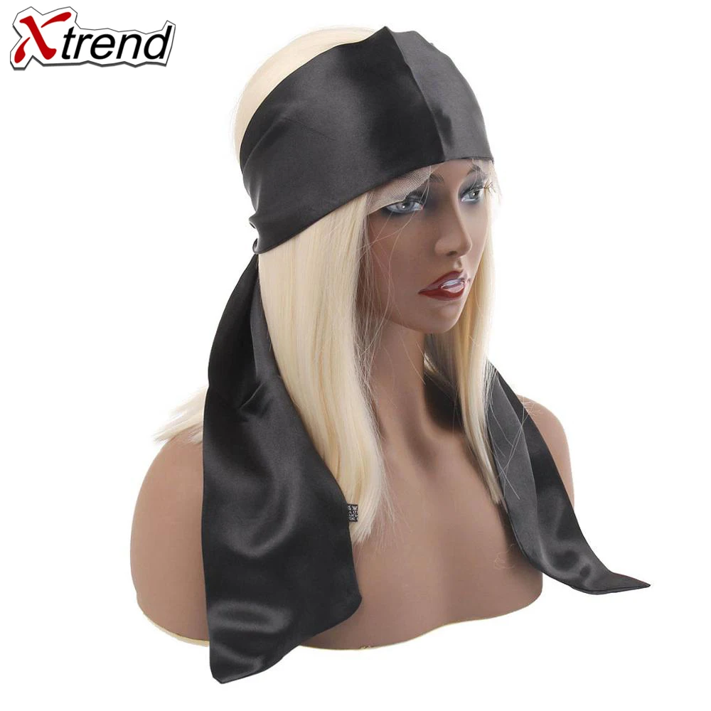 Xtrend атласный край шарфы для волос Нескользящая повязка на голову парики головная повязка для йоги черный головной убор из полиэстера для парика
