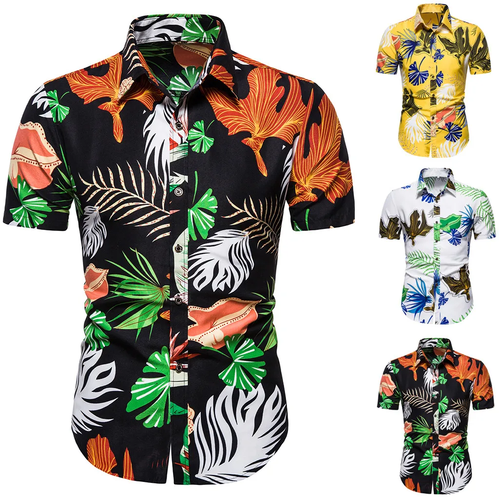 

Men's Fashion Print Casual Shirt Summer Hawaiian Fashion Print Lapel Short Sleeve Shirt Comfortable Top 40*