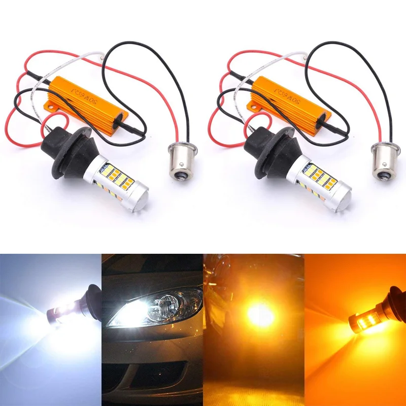 1Set LED Car DRL Turn Signal 2 in 1 BA15S BAU15S PY21W Canbus 3030 No Hyperflash T20 7440 w21w Dual Color 42SMD White Amber 12V