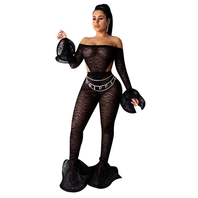 

AliExpress European and American Perspective Leopard Print Ruffles Sexy Nightclub Two-Piece Suit, Female