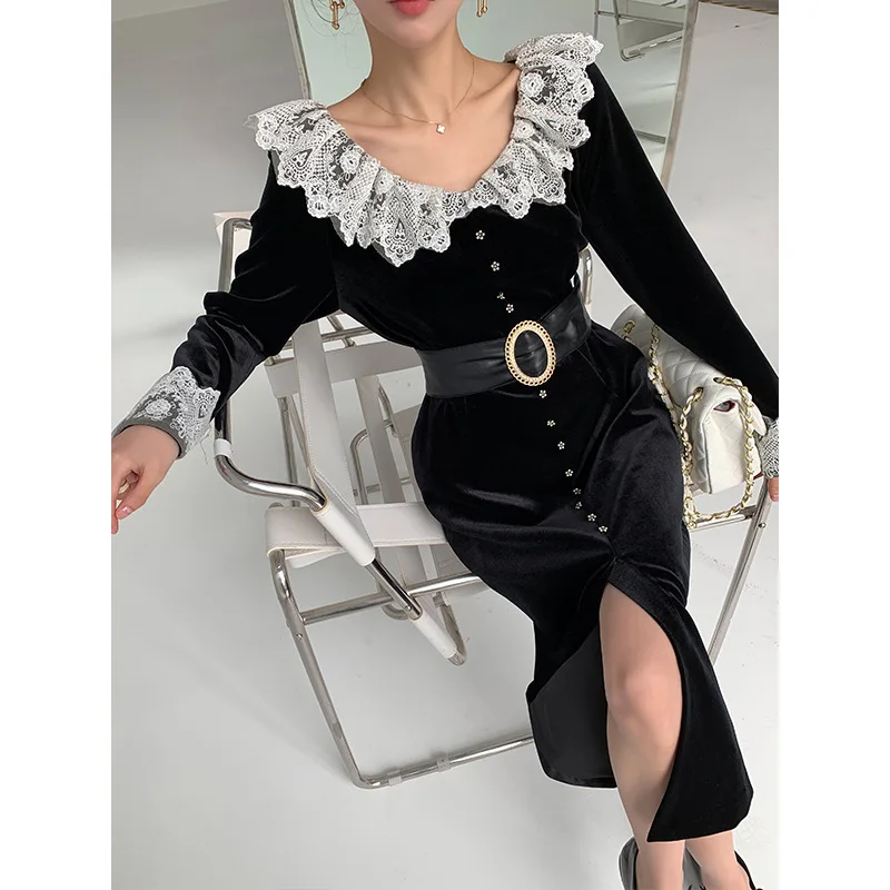 Женские вечерние платья в Корейском стиле знаменитостей с длинным рукавом и