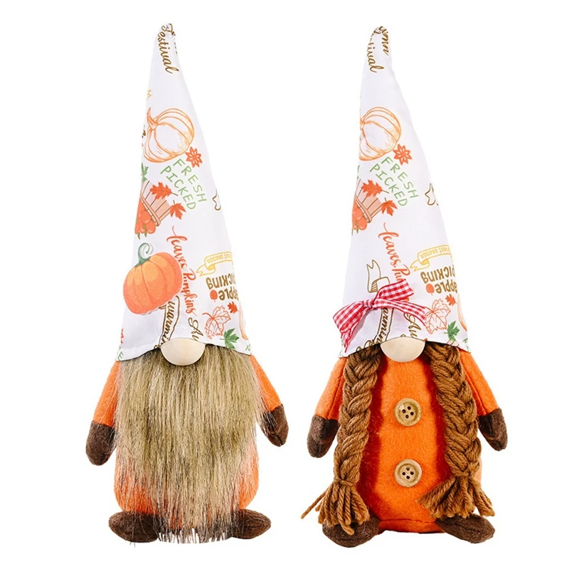

2Pcs Thanksgiving Day Gnome Harvest Festival Tomte Nisse Swedish Elf Home Farmhouse Kitchen Shelf Tiered Tray Decoration