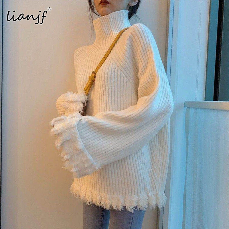 Вязаный свитер с высоким воротником женский зимний теплый пуловер Новый