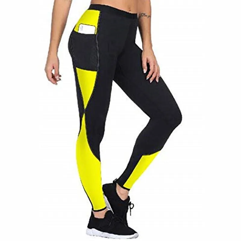 BLACK YELLOW Новинка, женские штаны, сохраняющие тепло, для сауны, неопреновые штаны, леггинсы, Утягивающие трусы, утягивающие - Цвет: BLACK YELLOW